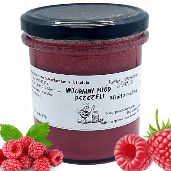 Naturalny Miód wielokwiatowy z malinami - 400g Z Mazowsza