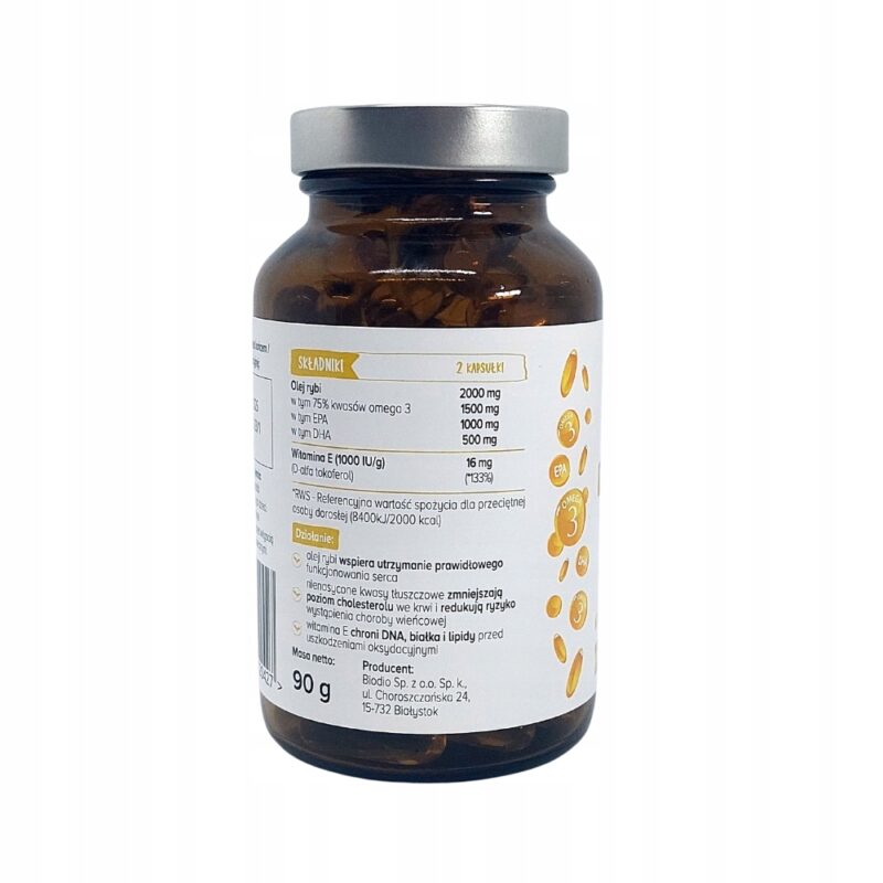 BIOWEN Omega 3 Forte DHA i EPA 90 kapsułek z witamina E - obrazek 3