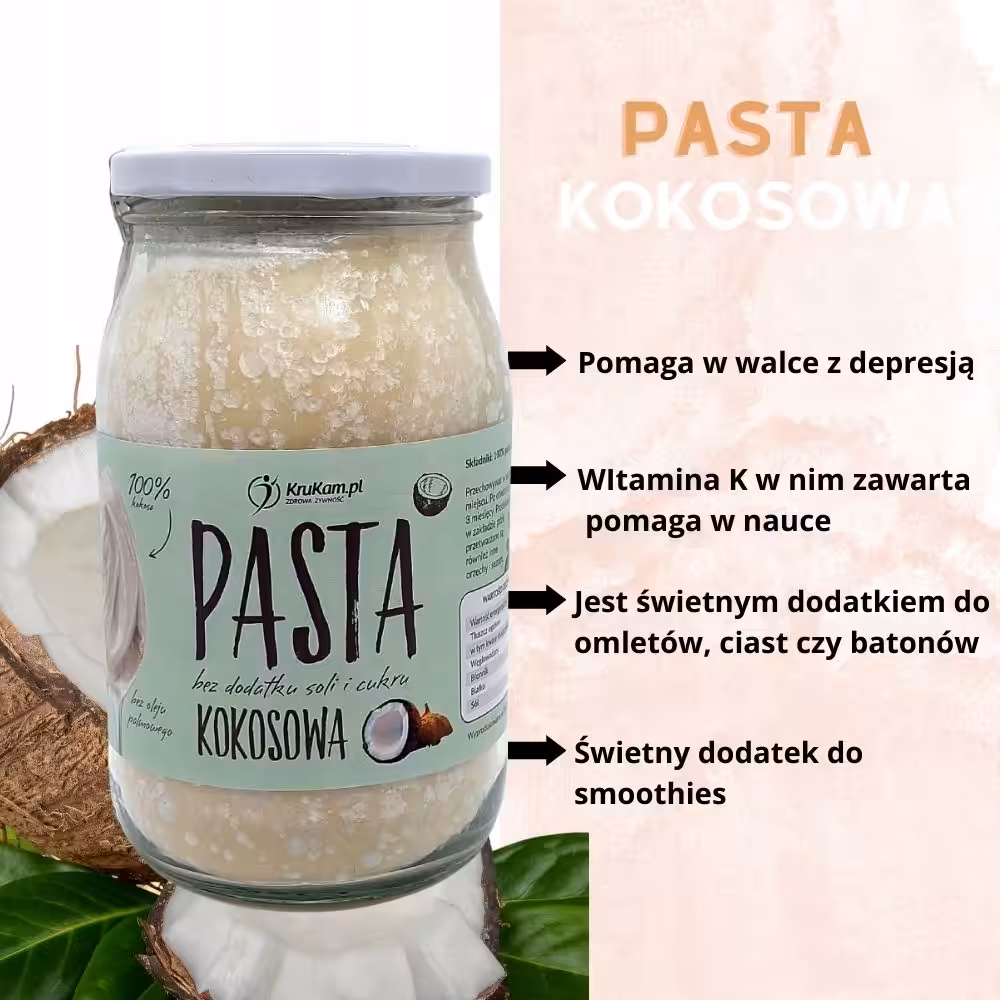 Pasta Kokosowa Krukam 900g Bez soli i cukru Naturalna - obrazek 5