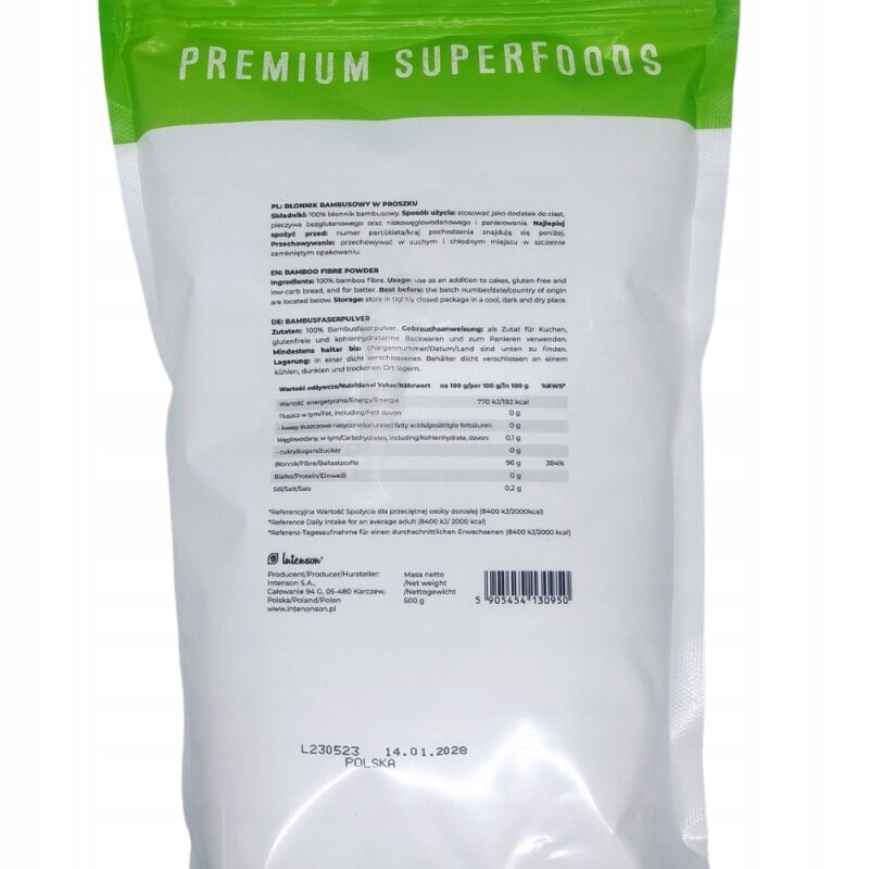 Mąka bambusowa - Błonnik bambusowy Keto INTENSON 300 g / 500g - obrazek 6