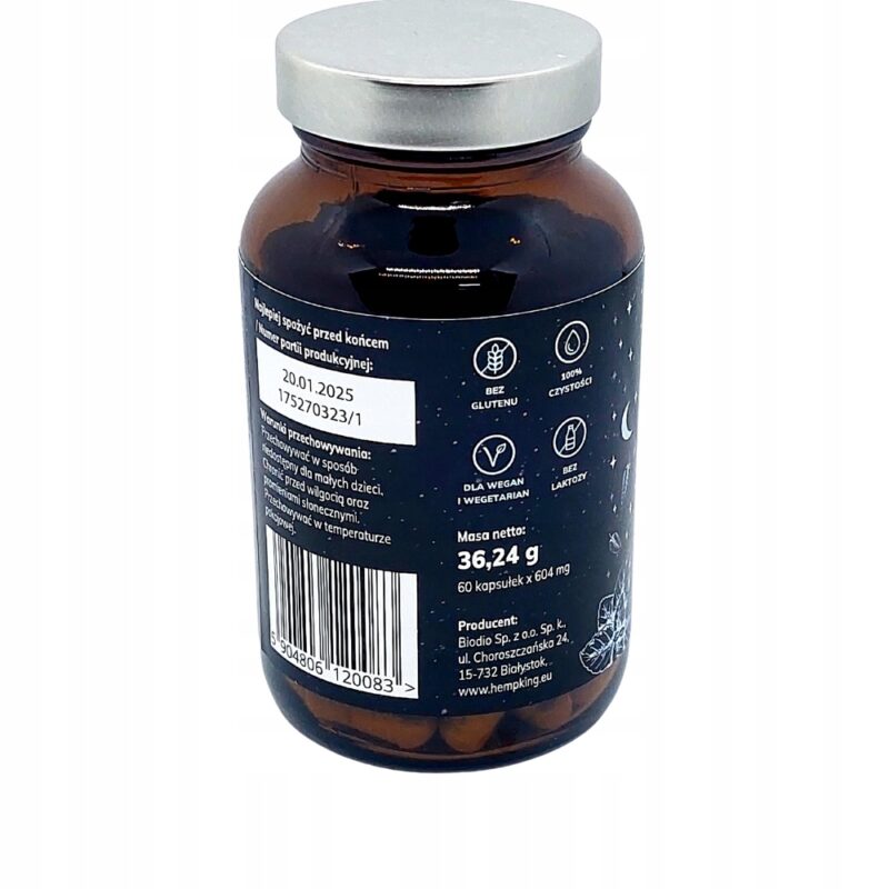 Kapsułki na sen z melatoniną i ekstraktami roślinnymi, 60 kapsułek Good Sleep HempKing - obrazek 3