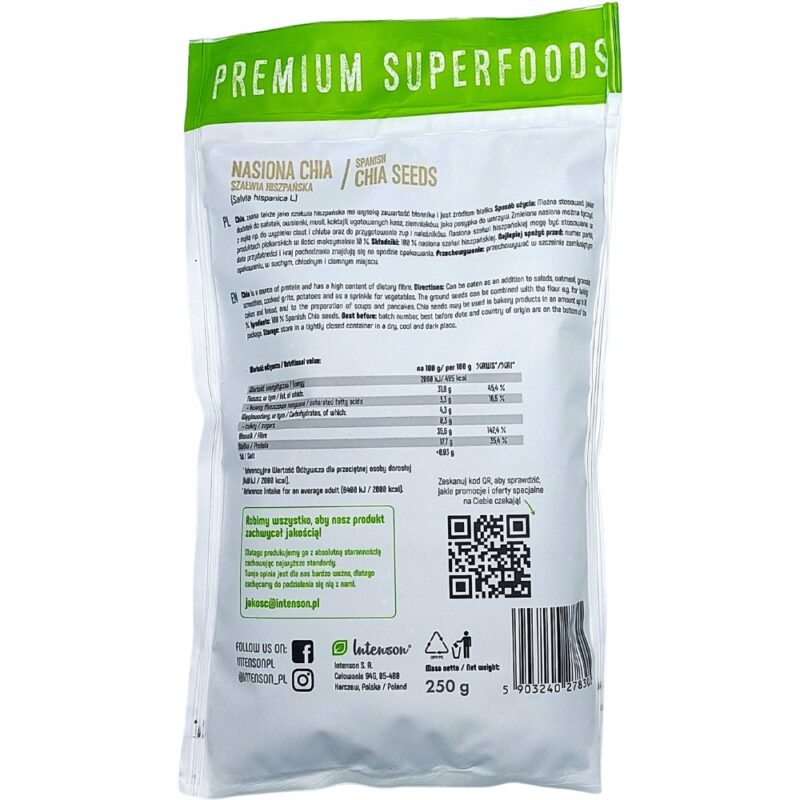 Nasiona chia Intenson 250 g Szałwia Hiszpańska Superfoods - Odchudzanie - obrazek 4