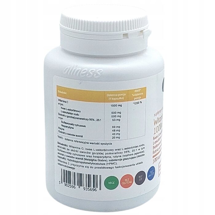 Aliness Witamina C Rutyna Acerola 1000mg Vege 100 Caps - obrazek 5