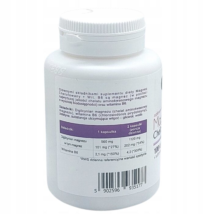 ALINESS Magnez CHELATOWANY 560 mg Wit B6 100kaps Czysty skład bez barwników - obrazek 4