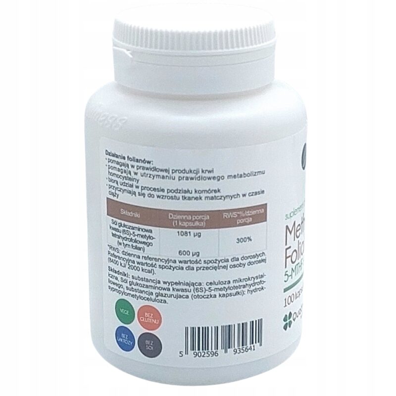 Aliness Methylo Folian 5-mthf 600.g x100caps VEGE Aktywna Forma Folianu - obrazek 8