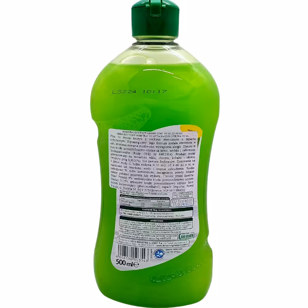 Płyn do mycia naczyń Green Emotion CYTRYNA 0,5 l Hipoalergiczny - obrazek 4