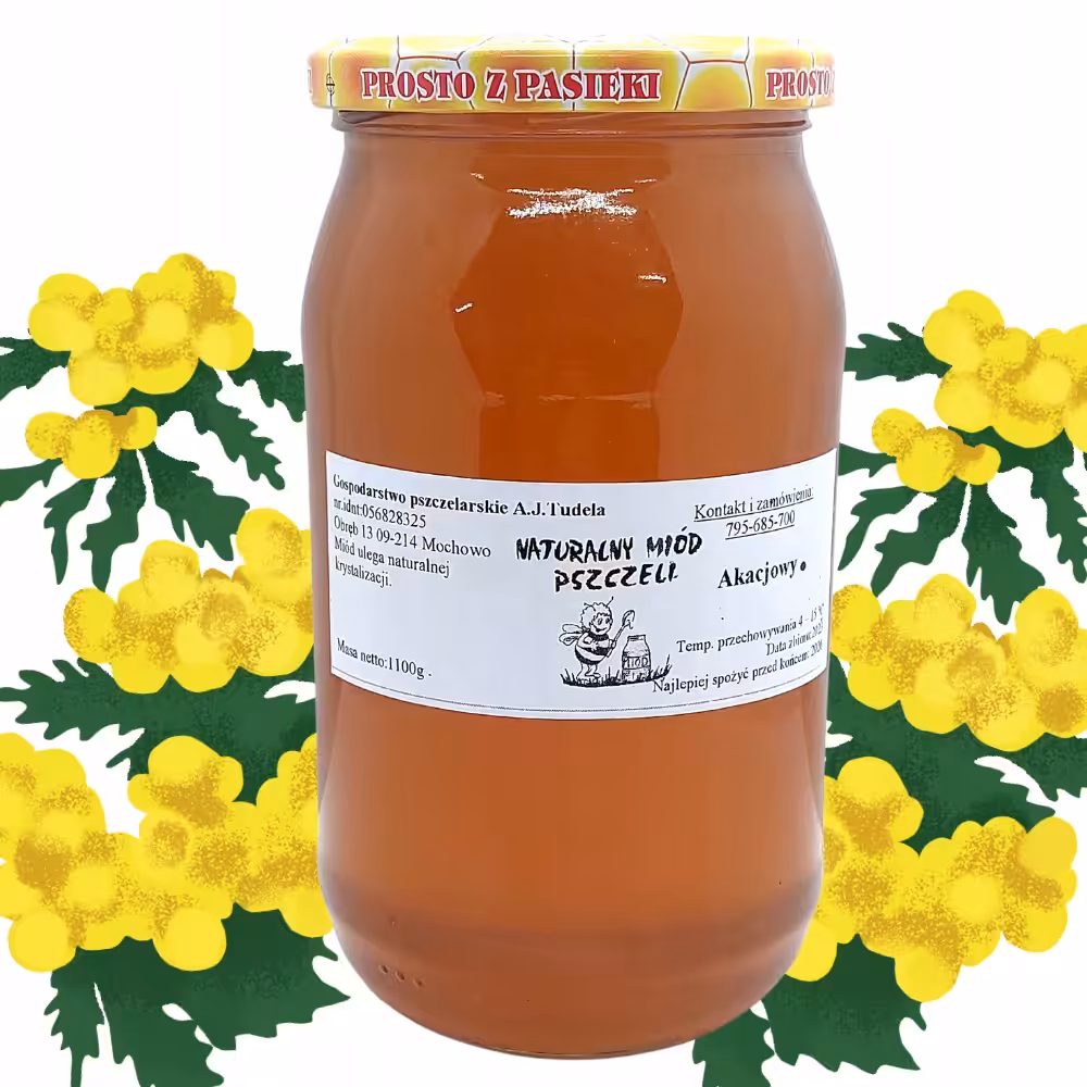 Naturalny Nektarowy Miód Akacjowy 1100g zbiór 2025r z Pasieki Mazowieckiej