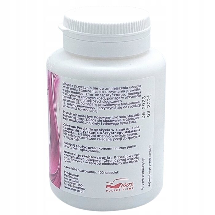 ALINESS Magnez CHELATOWANY 560 mg Wit B6 100kaps Czysty skład bez barwników - obrazek 3
