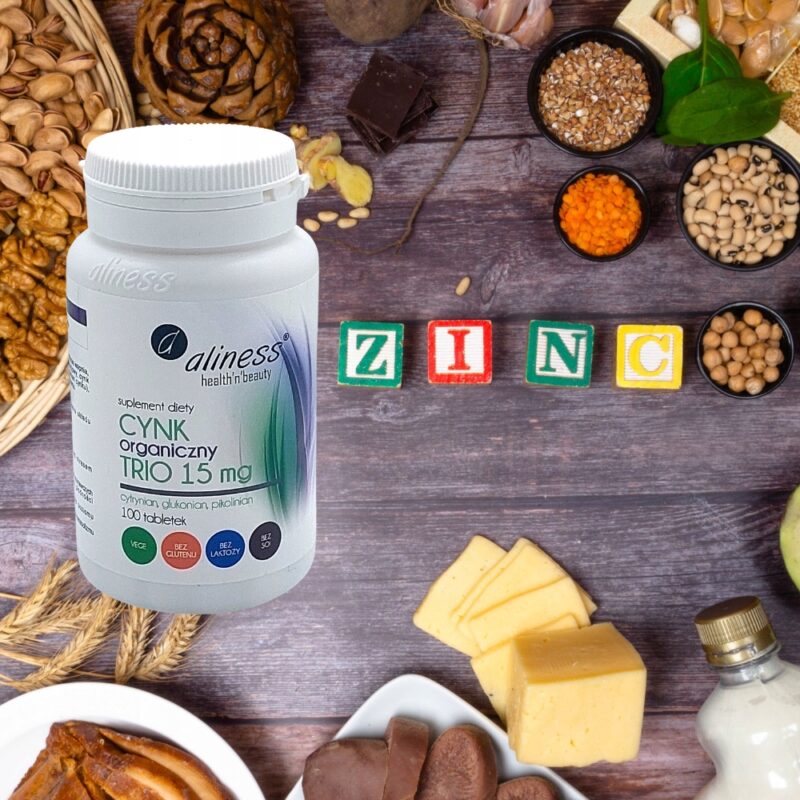 Aliness Cynk Organiczny Trio 15mg x 100 wsparcie odporności, skóry i włosów - obrazek 4