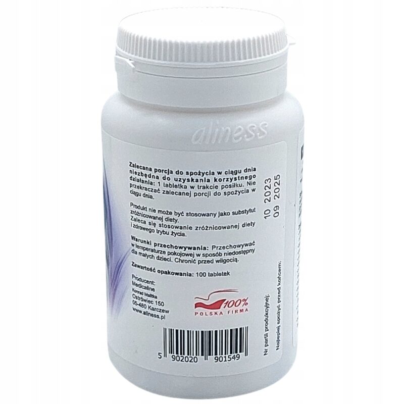Aliness Cynk Organiczny Trio 15mg x 100 wsparcie odporności, skóry i włosów - obrazek 2