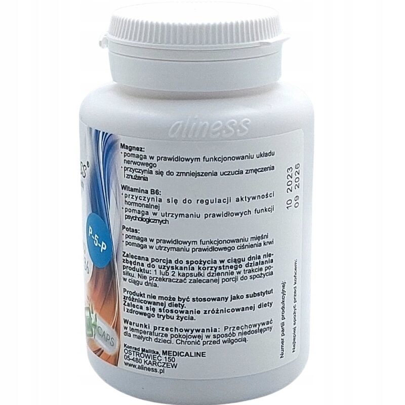 Aliness cytrynian magnezu 100 mg z potasem 150mg i B6 2,5mg 100kap - obrazek 3