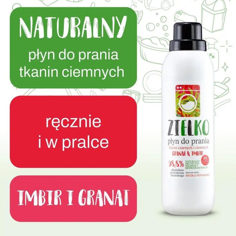 Zielko płyn do prania tkanin czarnych i ciemnych 1l Granat & Imbir - obrazek 4
