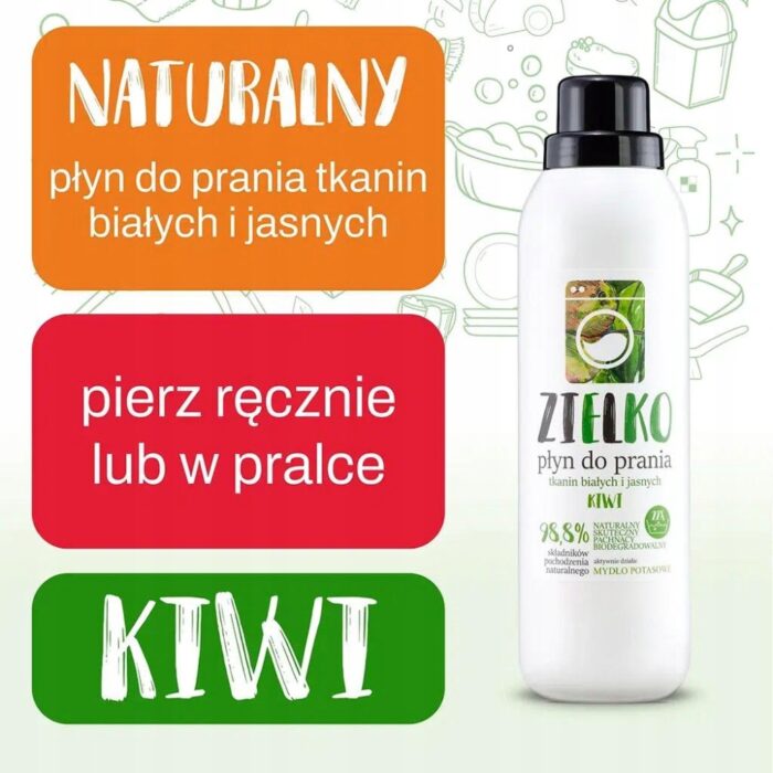 Delikatny płyn do prania Jasnych Tkanin Zielko 1 l Kiwi - Ekologiczny - obrazek 8