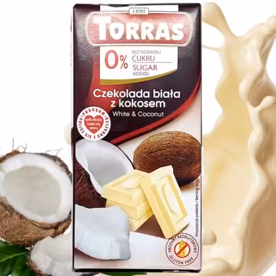 Czekolada biała z kokosem bez cukru 75g TORRAS