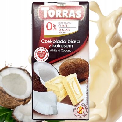 Czekolada biała z kokosem bez cukru 75g TORRAS