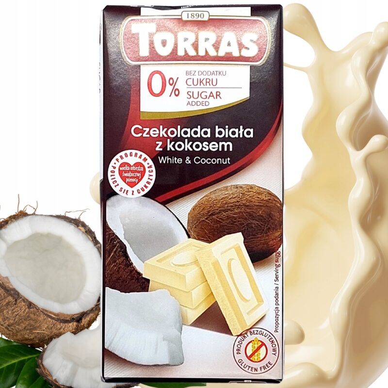 Czekolada biała z kokosem bez cukru 75g TORRAS