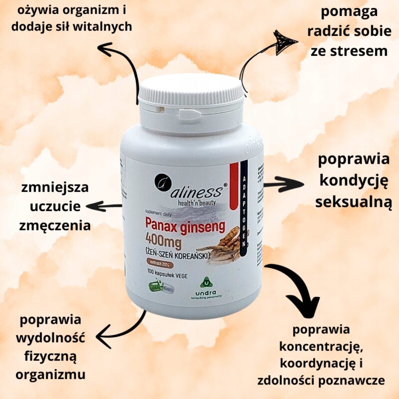 ALINESS Panax Ginseng ŻEŃ-SZEŃ KOREAŃSKI 400mg Energia koncentracja - obrazek 2