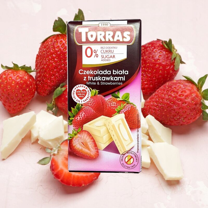 Czekolada Biała z Truskawkami bez Cukru 75g Torras Bez Glutenu - obrazek 3