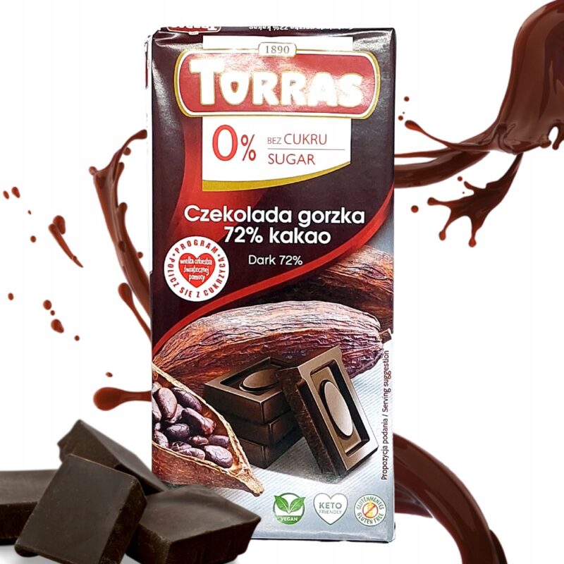 Czekolada gorzka 72% kakao bez cukru I glutenu 75g Torras
