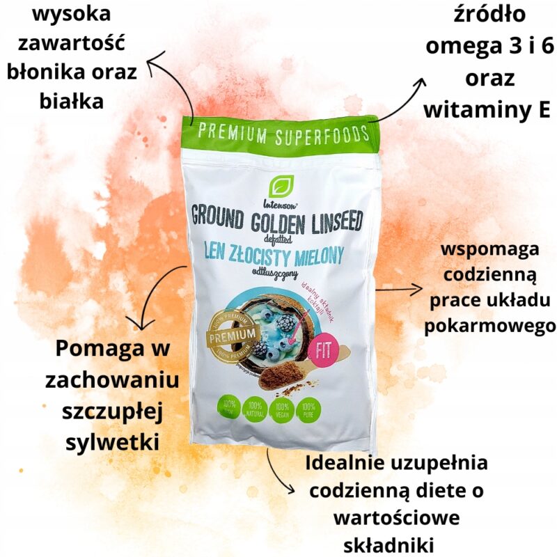 Siemię lniane złote Mielone odtłuszczone Intenson 200 g źródło omega 3 i 6 - obrazek 2