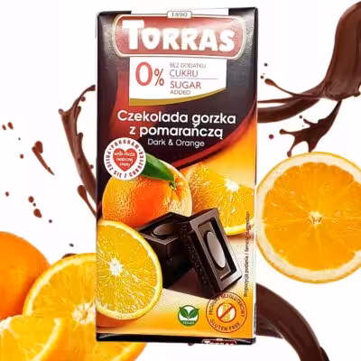 Czekolada Torras gorzka z pomarańczą 75 g Bez dodatku cukru