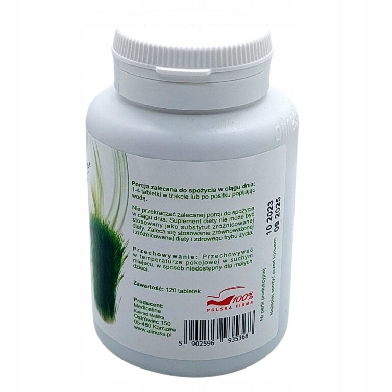 Aliness Naturalny Młody jęczmień 1800 120 tabletek Oczyszczanie Superfoods - obrazek 2