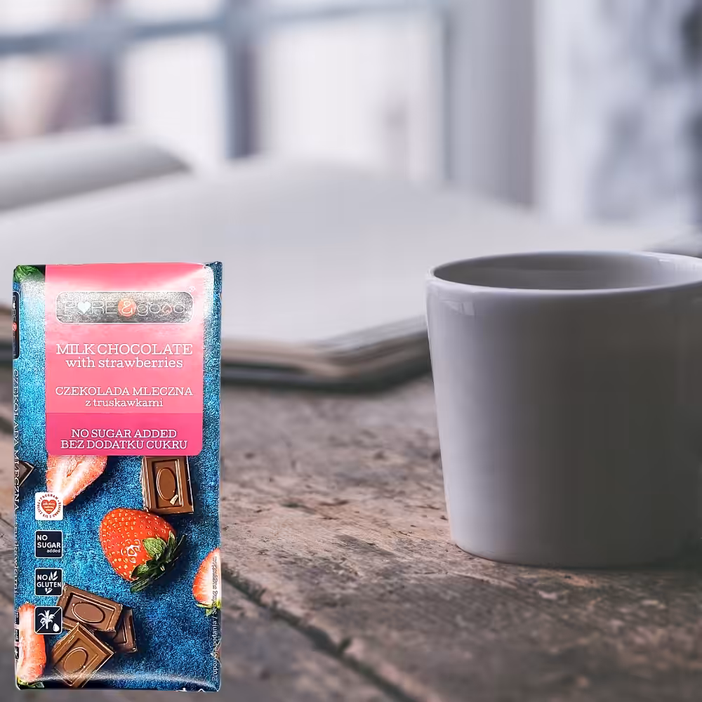 Czekolada mleczna z truskawkami Pure Good 75 g Bez dodatku cukru i glutenu - obrazek 2