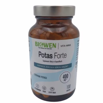 Biowen Potas Forte cytrynian potasu 400 mg, 100 kapsułek wegańskich w szklanym słoiku