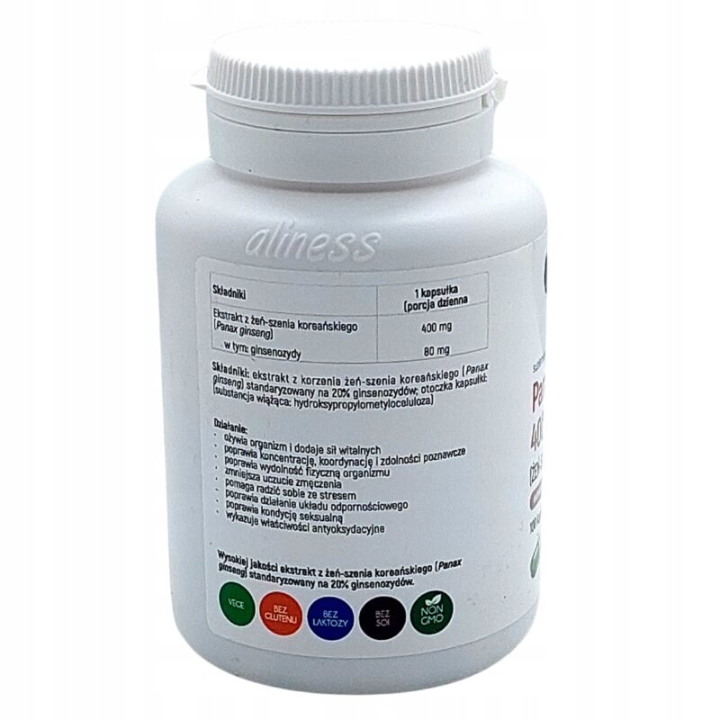 ALINESS Panax Ginseng ŻEŃ-SZEŃ KOREAŃSKI 400mg Energia koncentracja - obrazek 6
