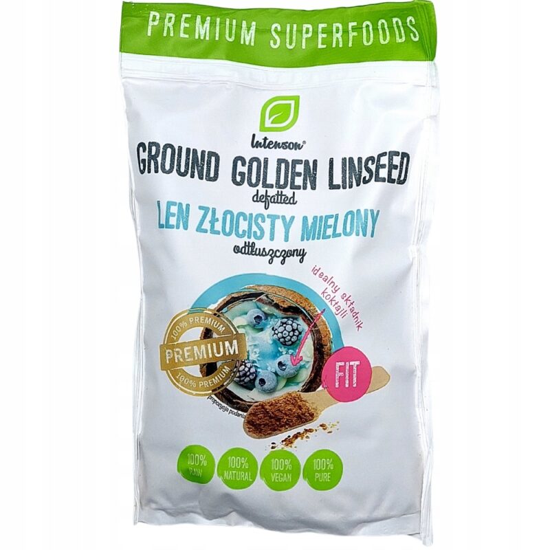 Siemię lniane złote Mielone odtłuszczone Intenson 200 g źródło omega 3 i 6