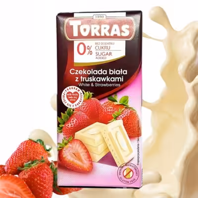 Czekolada Biała z Truskawkami bez Cukru 75g Torras Bez Glutenu