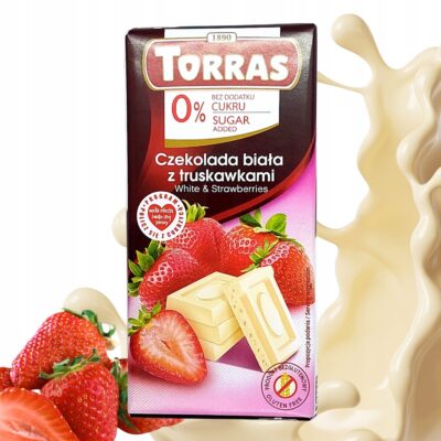 Czekolada Biała z Truskawkami bez Cukru 75g Torras Bez Glutenu