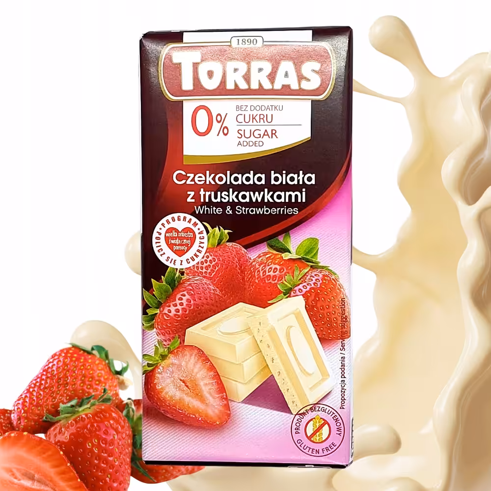 Czekolada Biała z Truskawkami bez Cukru 75g Torras Bez Glutenu