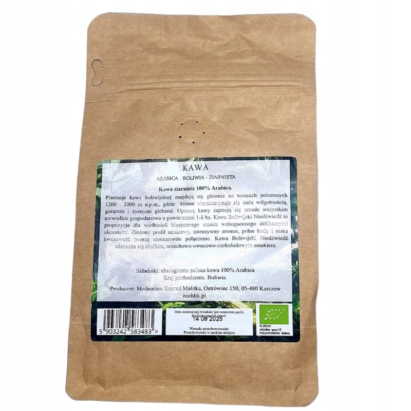 Ecoblik Kawa ziarnista Arabica 100% EKO BOLIWIJSKI NIEDŹWIEDŹ 200g - obrazek 4