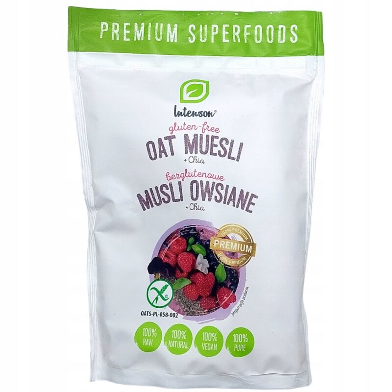 Intenson Bezglutenowe Musli z Nasionami Chia 0,2 kg pyszne Fit śniadanie