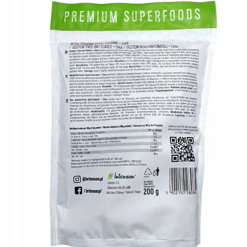 Intenson Bezglutenowe Musli z Nasionami Chia 0,2 kg pyszne Fit śniadanie - obrazek 5