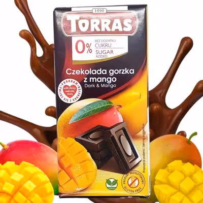 Czekolada gorzka z mango bez cukru 75g Torras Bez dodatku cukru
