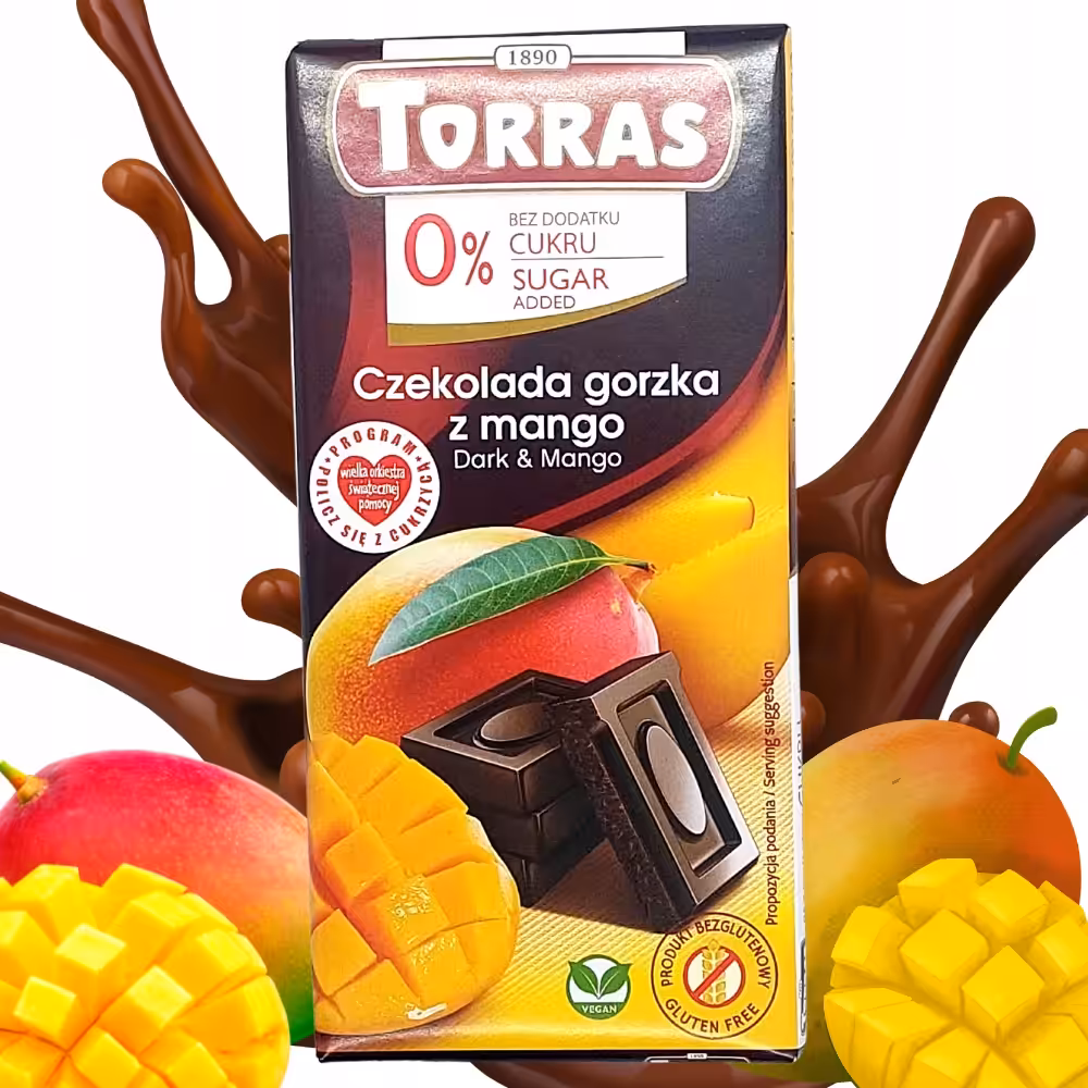 Czekolada gorzka z mango bez cukru 75g Torras Bez dodatku cukru