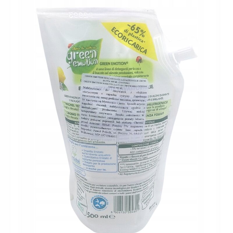 Ekologiczny płyn nabłyszczający do zmywarek cytrynowy Green Emotion 0,5 l - obrazek 3