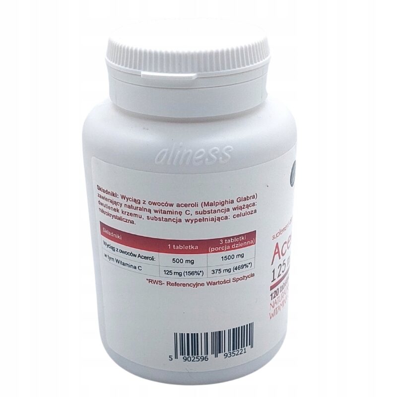 Aliness Acerola tabletki 120 szt. 100% Naturalnej witaminy C - obrazek 4