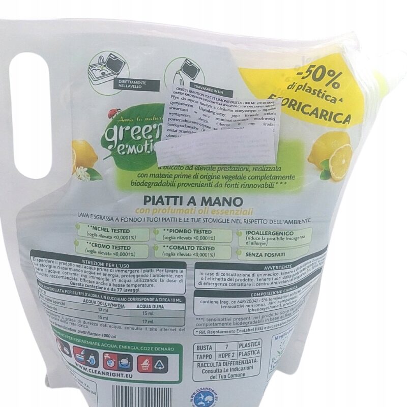 Płyn do mycia naczyń Green Emotion cytrynowy 1L Hipoalergiczny - obrazek 3