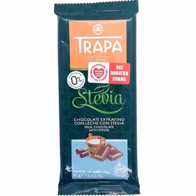 Czekolada mleczna ze stewią Trapa bez cukru 75 g Bezglutenowa