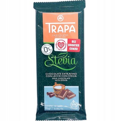 Czekolada mleczna ze stewią Trapa bez cukru 75 g Bezglutenowa