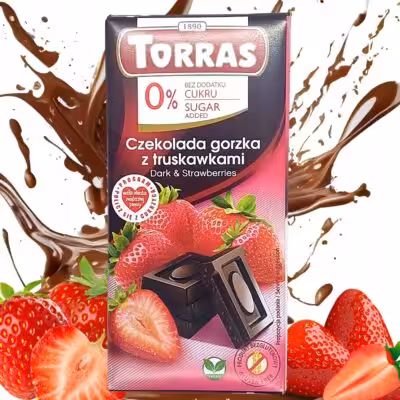 Czekolada Gorzka Z Truskawkami bez cukru 75 g Torras Bezglutenowa