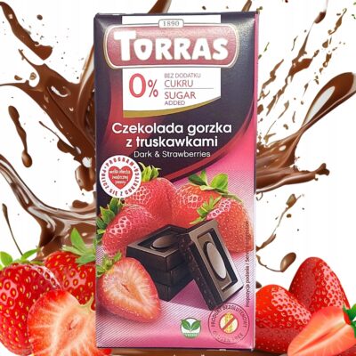 Czekolada Gorzka Z Truskawkami bez cukru 75 g Torras Bezglutenowa