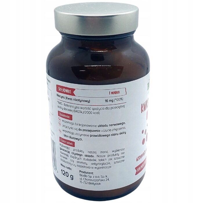 Biowen Kwas nikotynowy Witamina B3 proszek Efekt flush 120g - obrazek 5