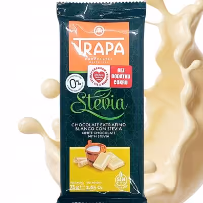 Czekolada biała Trapa 75 g Bez dodatku cukru, Ze Stewią