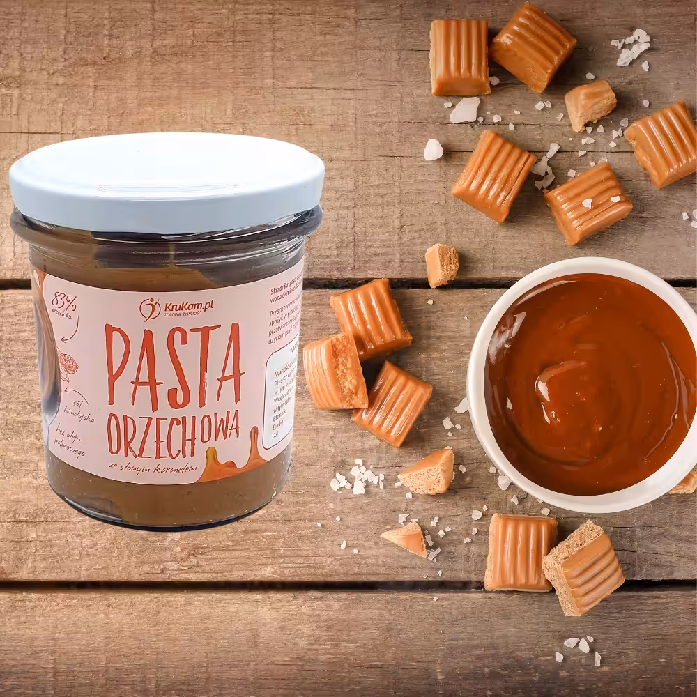 Pasta orzechowa Krukam Słony karmel 300g Połączenie karmelu z solą - obrazek 3