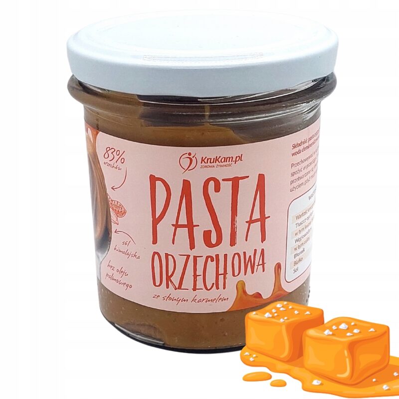Pasta orzechowa Krukam Słony karmel 300g Połączenie karmelu z solą