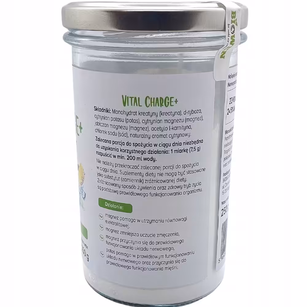Elektrolity w proszku do picia cytryna Vital Charge+ Biowen 250g bez Cukru - obrazek 5